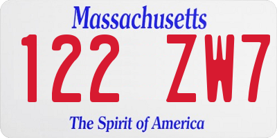 MA license plate 122ZW7