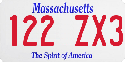 MA license plate 122ZX3