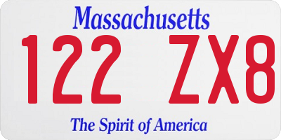 MA license plate 122ZX8