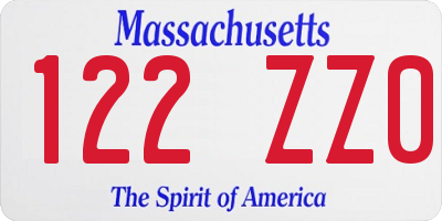 MA license plate 122ZZ0