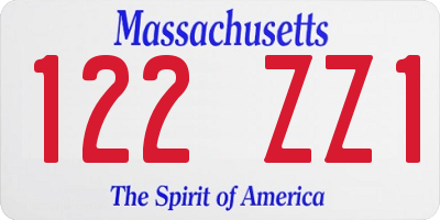 MA license plate 122ZZ1
