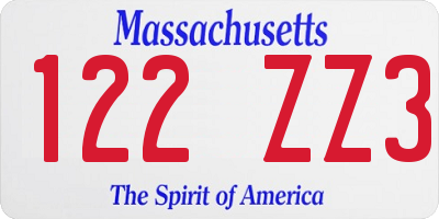 MA license plate 122ZZ3