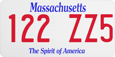 MA license plate 122ZZ5