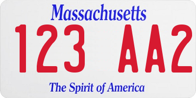 MA license plate 123AA2