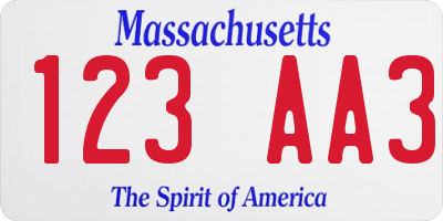 MA license plate 123AA3