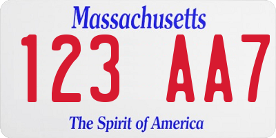 MA license plate 123AA7