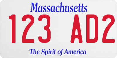 MA license plate 123AD2