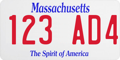MA license plate 123AD4