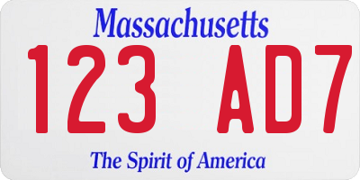MA license plate 123AD7