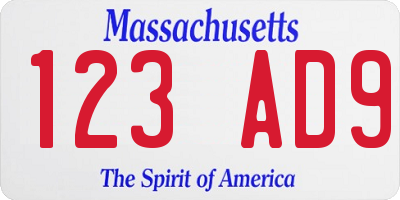 MA license plate 123AD9