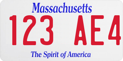 MA license plate 123AE4
