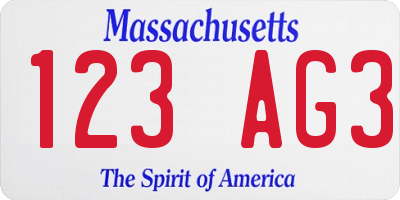 MA license plate 123AG3