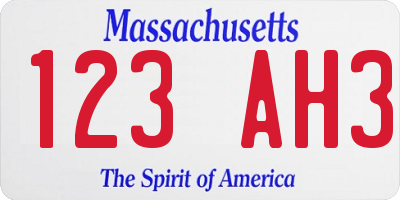 MA license plate 123AH3