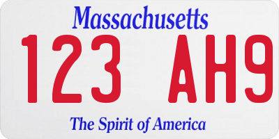MA license plate 123AH9
