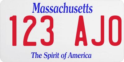 MA license plate 123AJ0