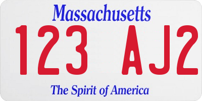 MA license plate 123AJ2