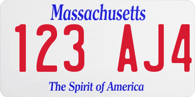 MA license plate 123AJ4