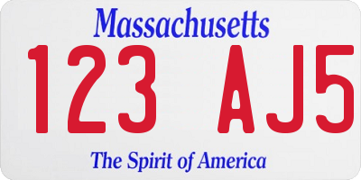 MA license plate 123AJ5