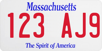 MA license plate 123AJ9