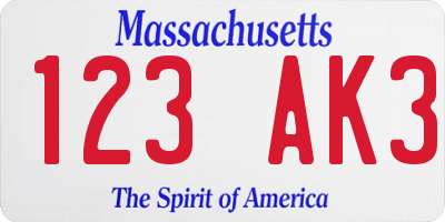 MA license plate 123AK3