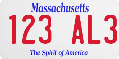 MA license plate 123AL3