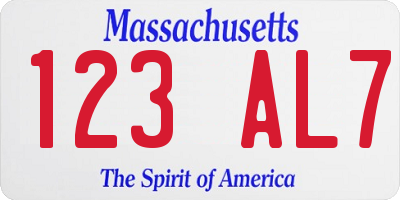 MA license plate 123AL7