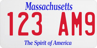 MA license plate 123AM9