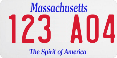 MA license plate 123AO4