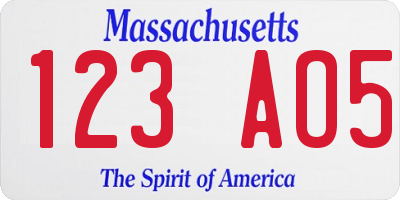 MA license plate 123AO5