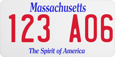 MA license plate 123AO6
