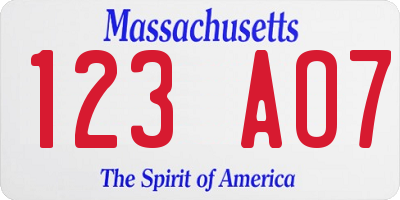 MA license plate 123AO7