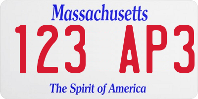 MA license plate 123AP3