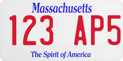 MA license plate 123AP5