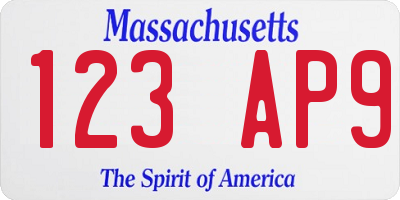 MA license plate 123AP9