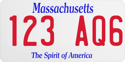 MA license plate 123AQ6