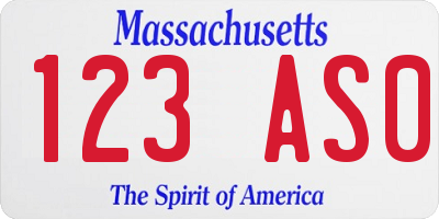MA license plate 123AS0