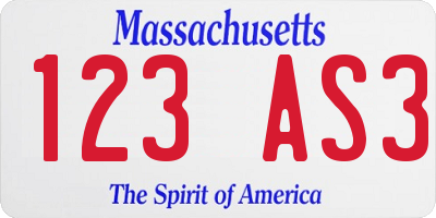 MA license plate 123AS3