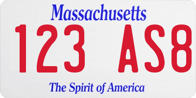 MA license plate 123AS8