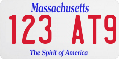 MA license plate 123AT9