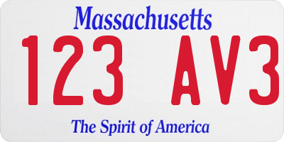 MA license plate 123AV3