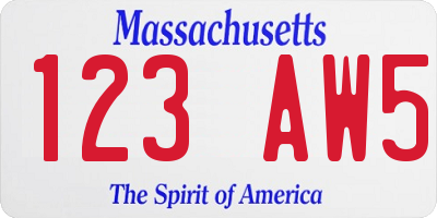 MA license plate 123AW5