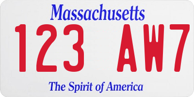 MA license plate 123AW7
