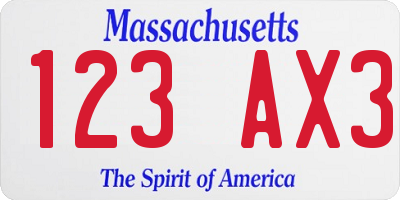 MA license plate 123AX3