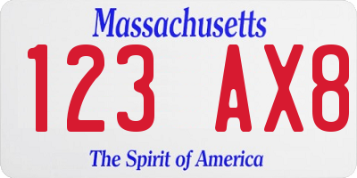 MA license plate 123AX8