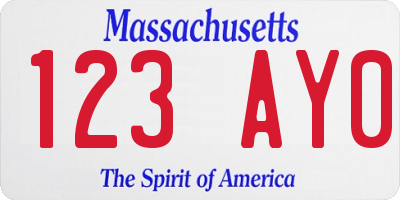 MA license plate 123AY0