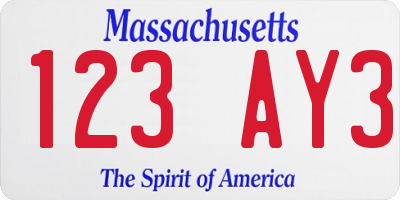 MA license plate 123AY3