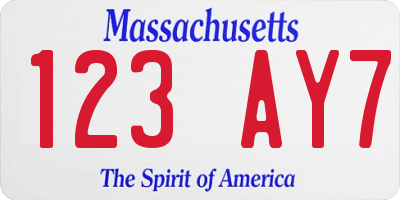MA license plate 123AY7