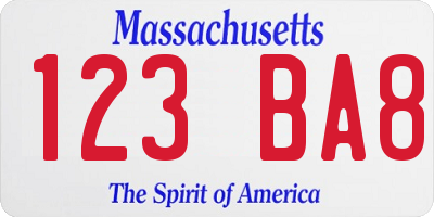MA license plate 123BA8