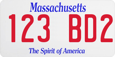 MA license plate 123BD2