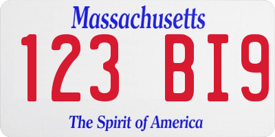 MA license plate 123BI9